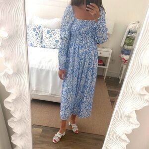 Sail to Sable Blue and White Leaf Print Dress